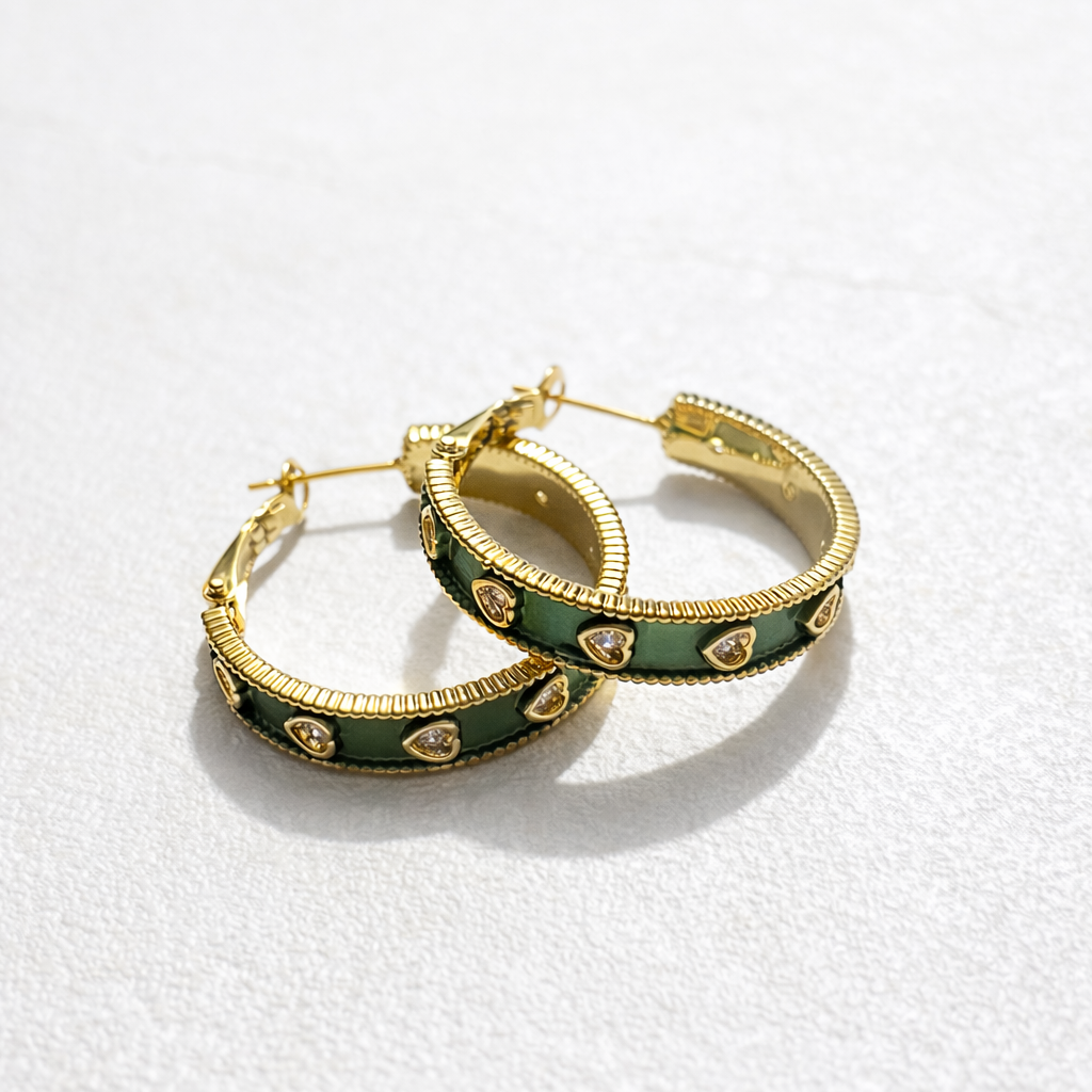 Jade Heart Hoop Earrings