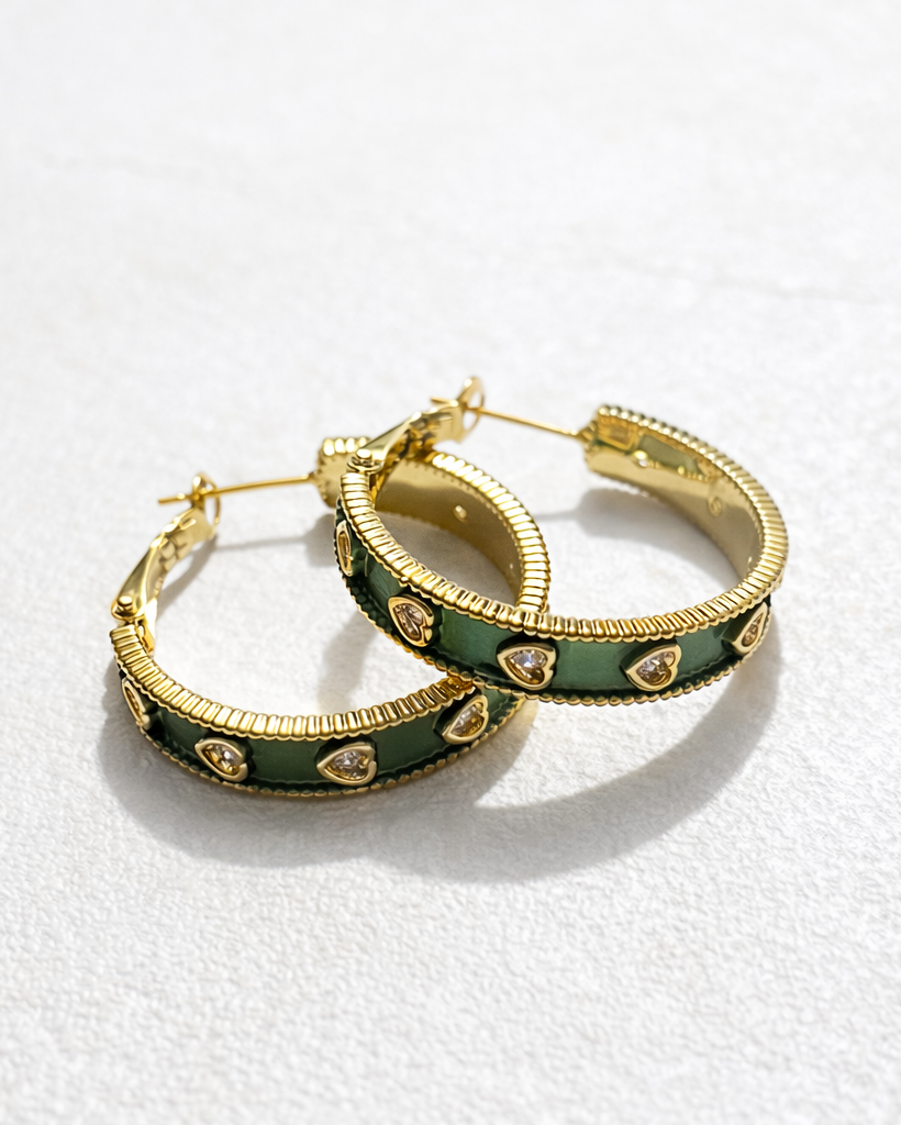 Jade Heart Hoop Earrings