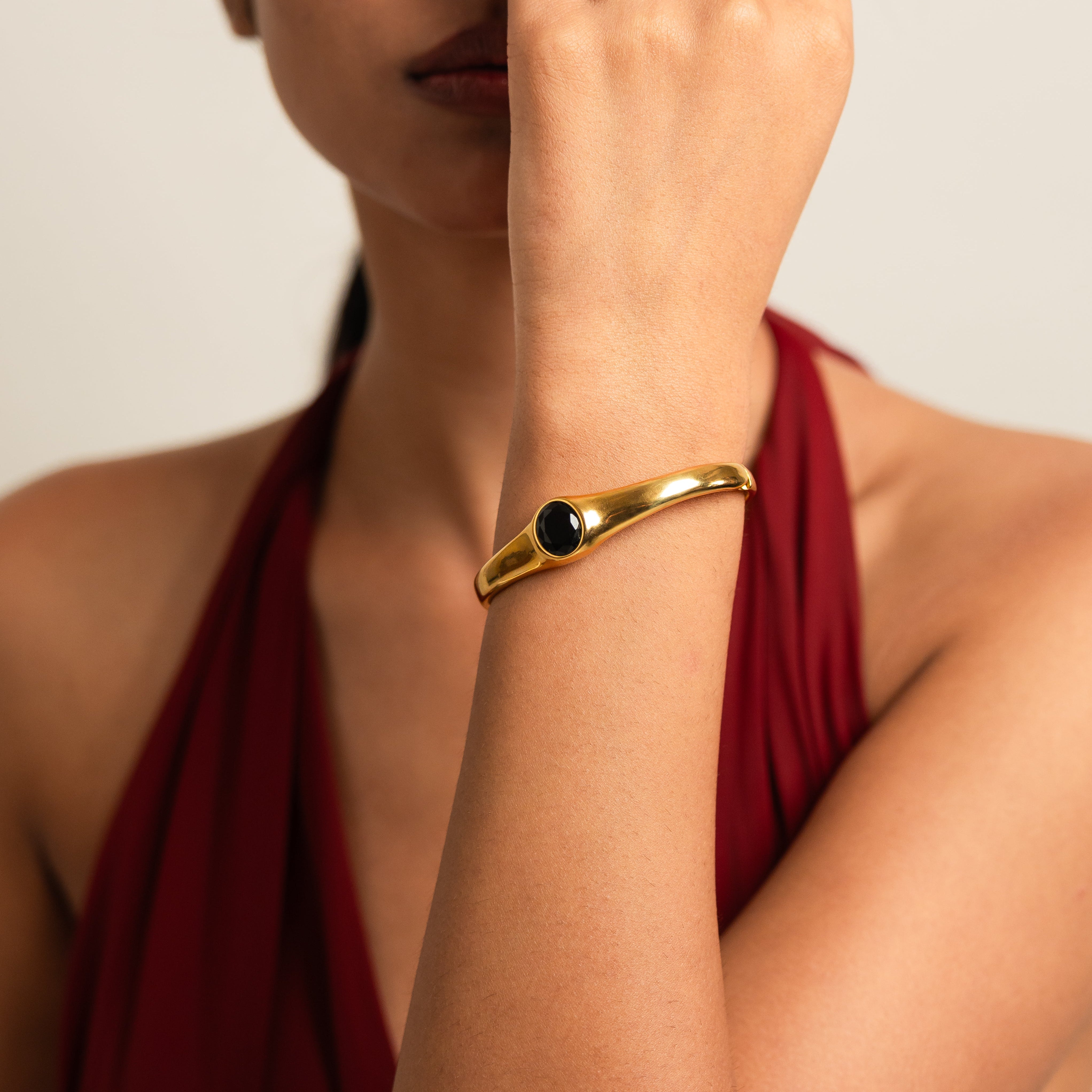Black Gemstone Cuff Bangle