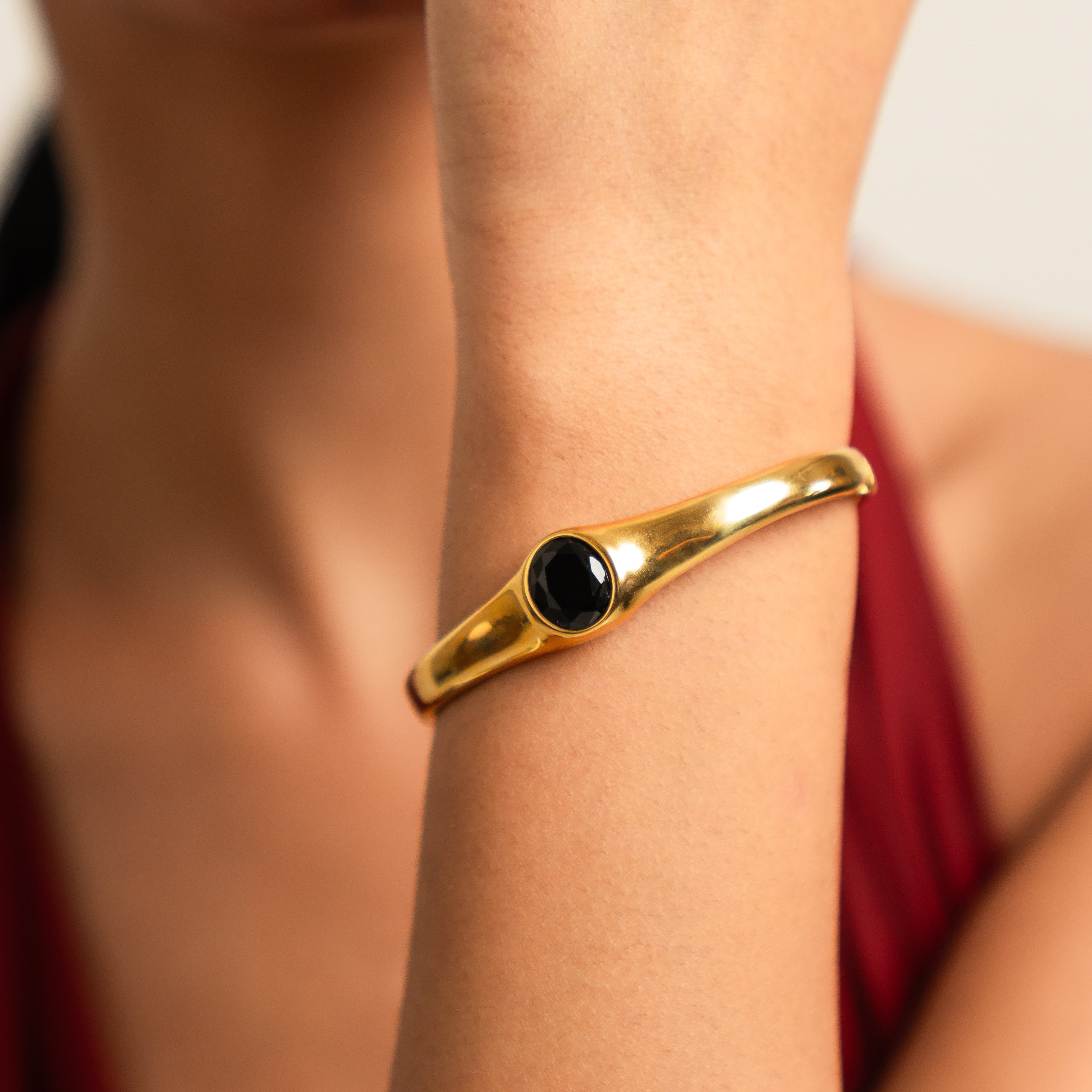 Black Gemstone Cuff Bangle