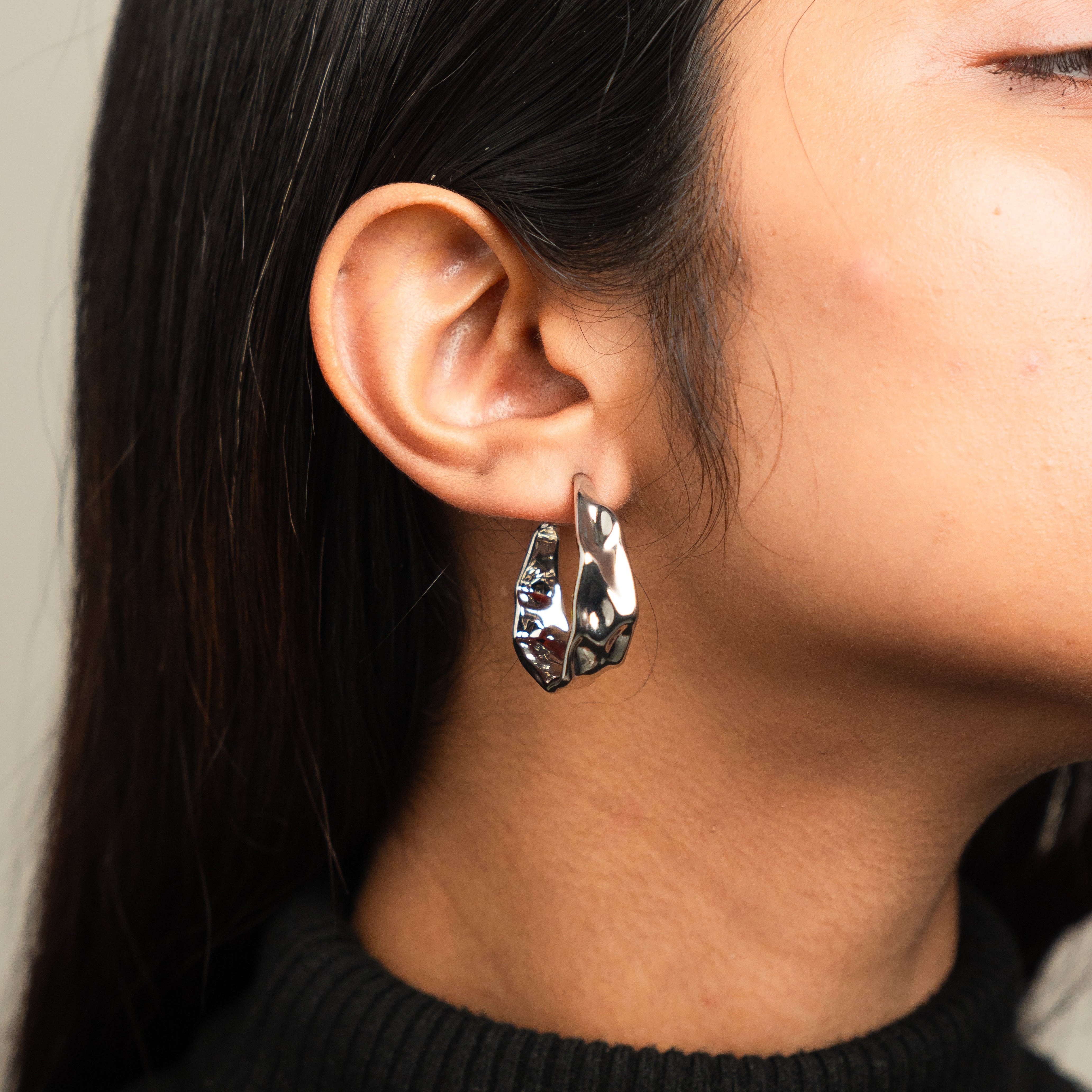 Abstract Silver Hoop Earrings