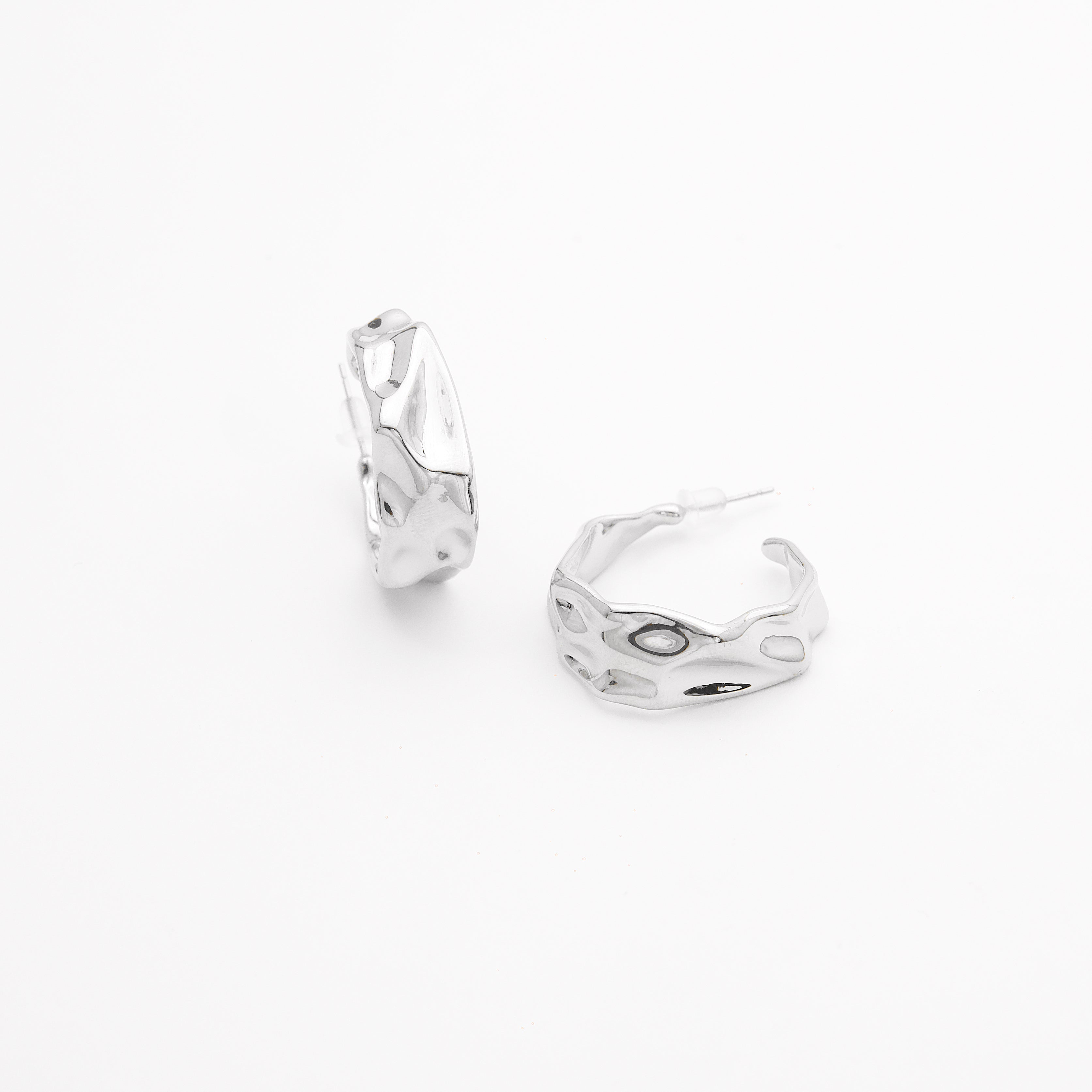 Abstract Silver Hoop Earrings