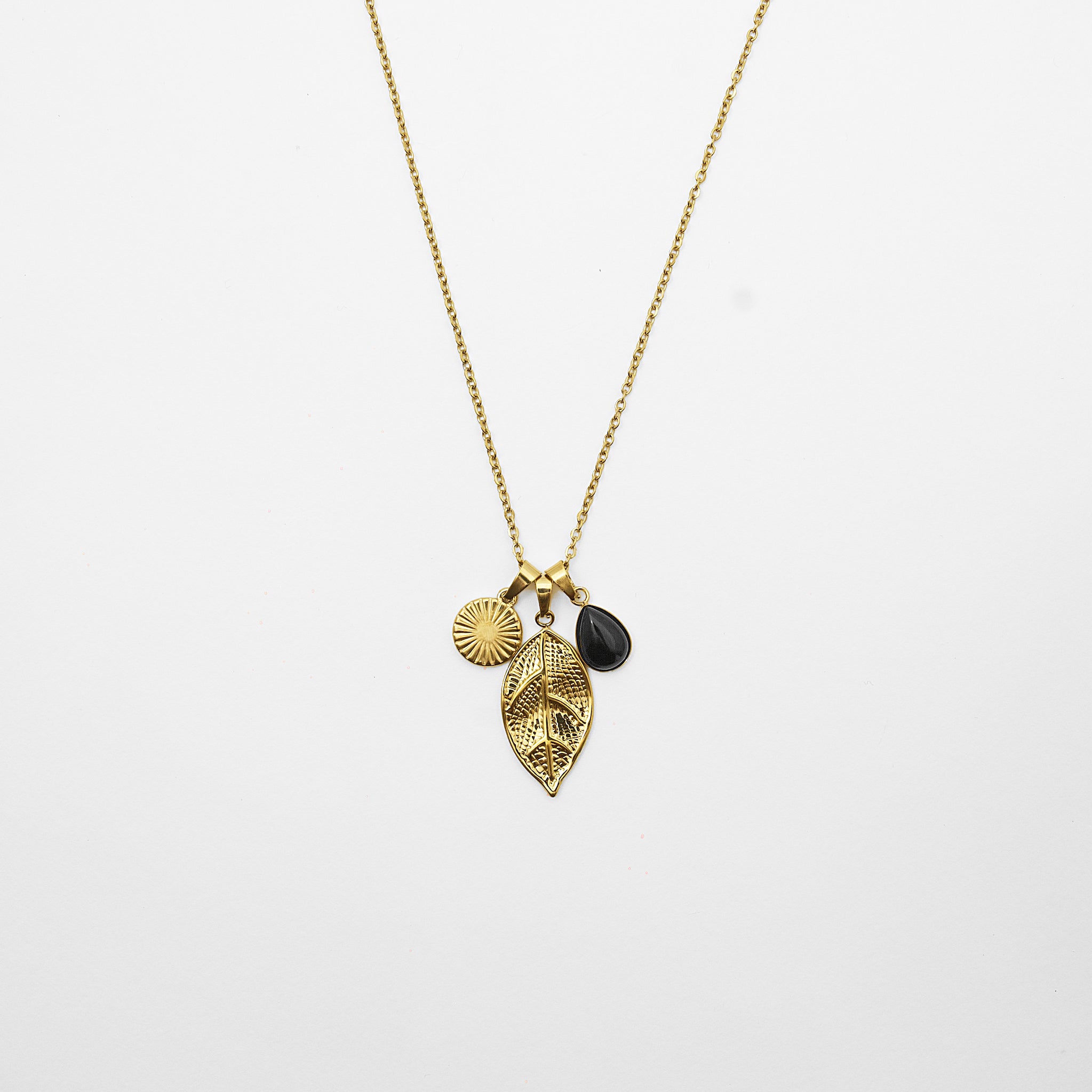 Triple Charm Leaf Necklace