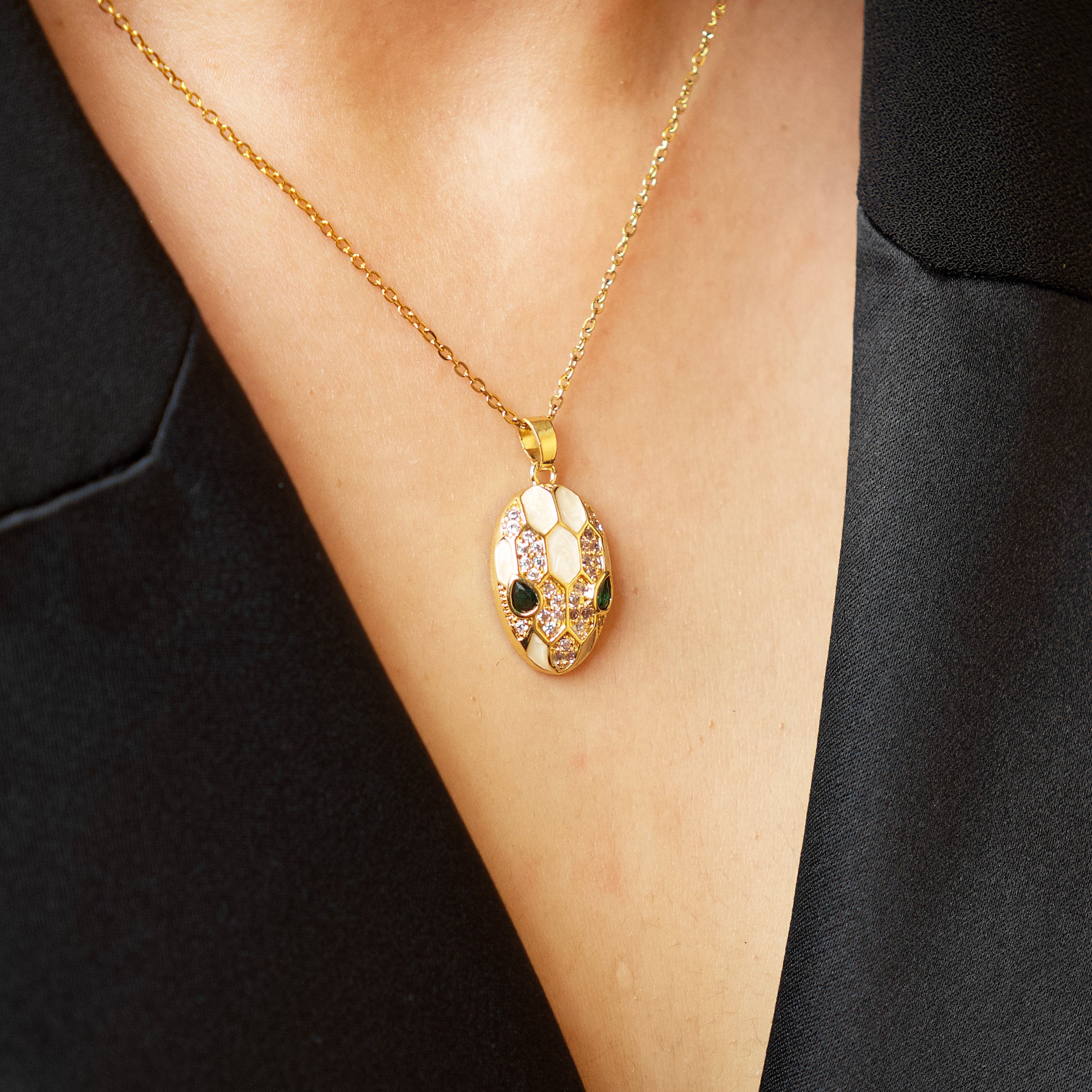 The White Studded Snake Necklace