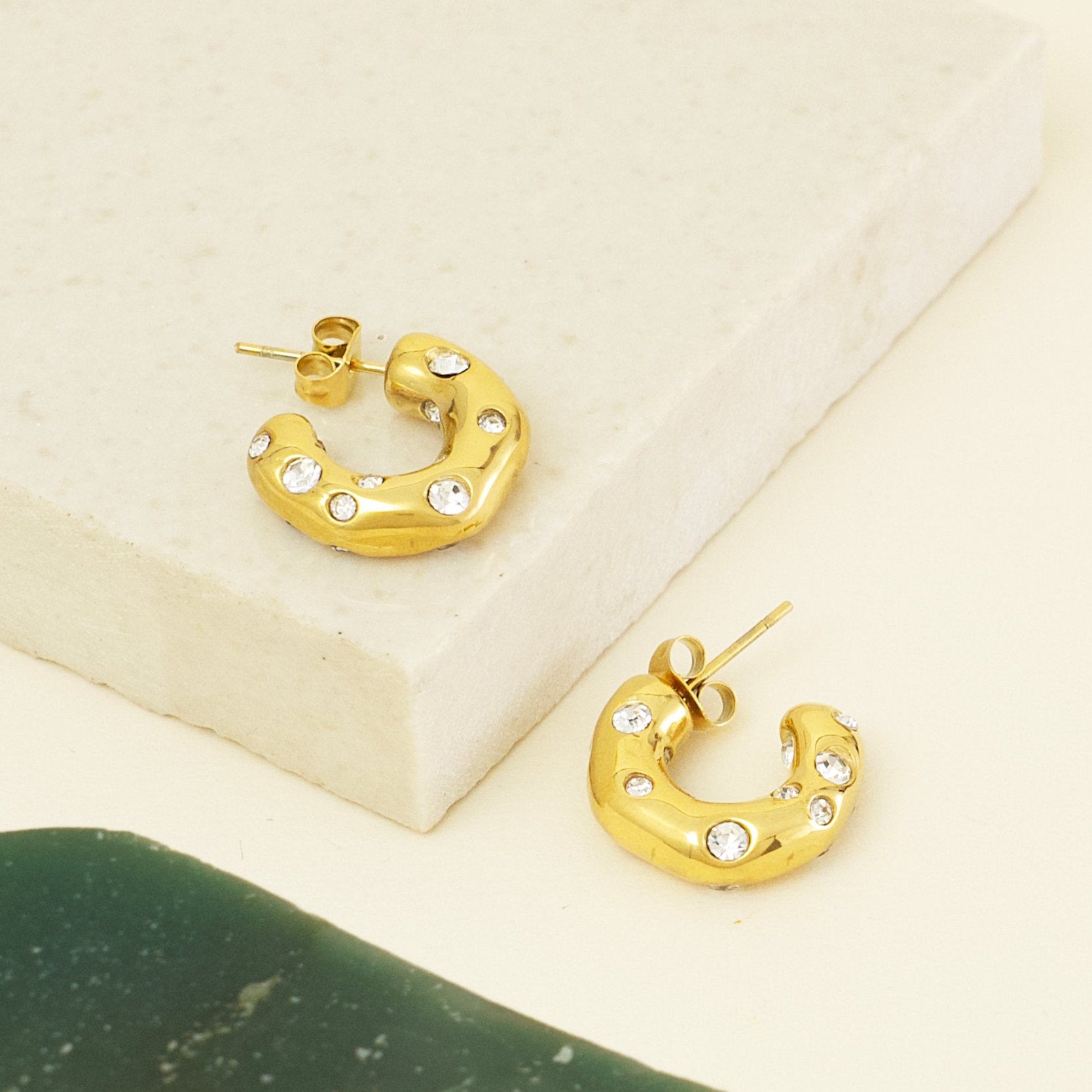 Studded Stone Hoop Earrings