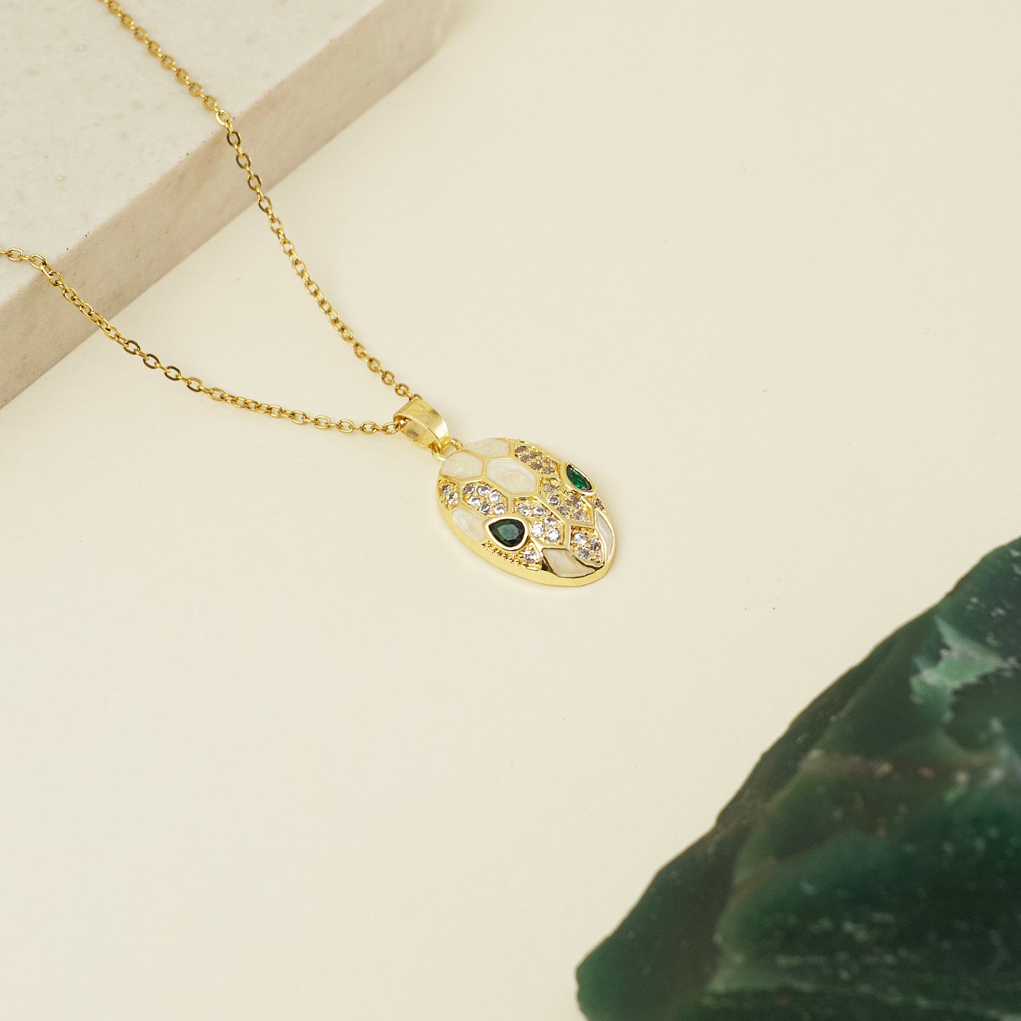 The White Studded Snake Necklace