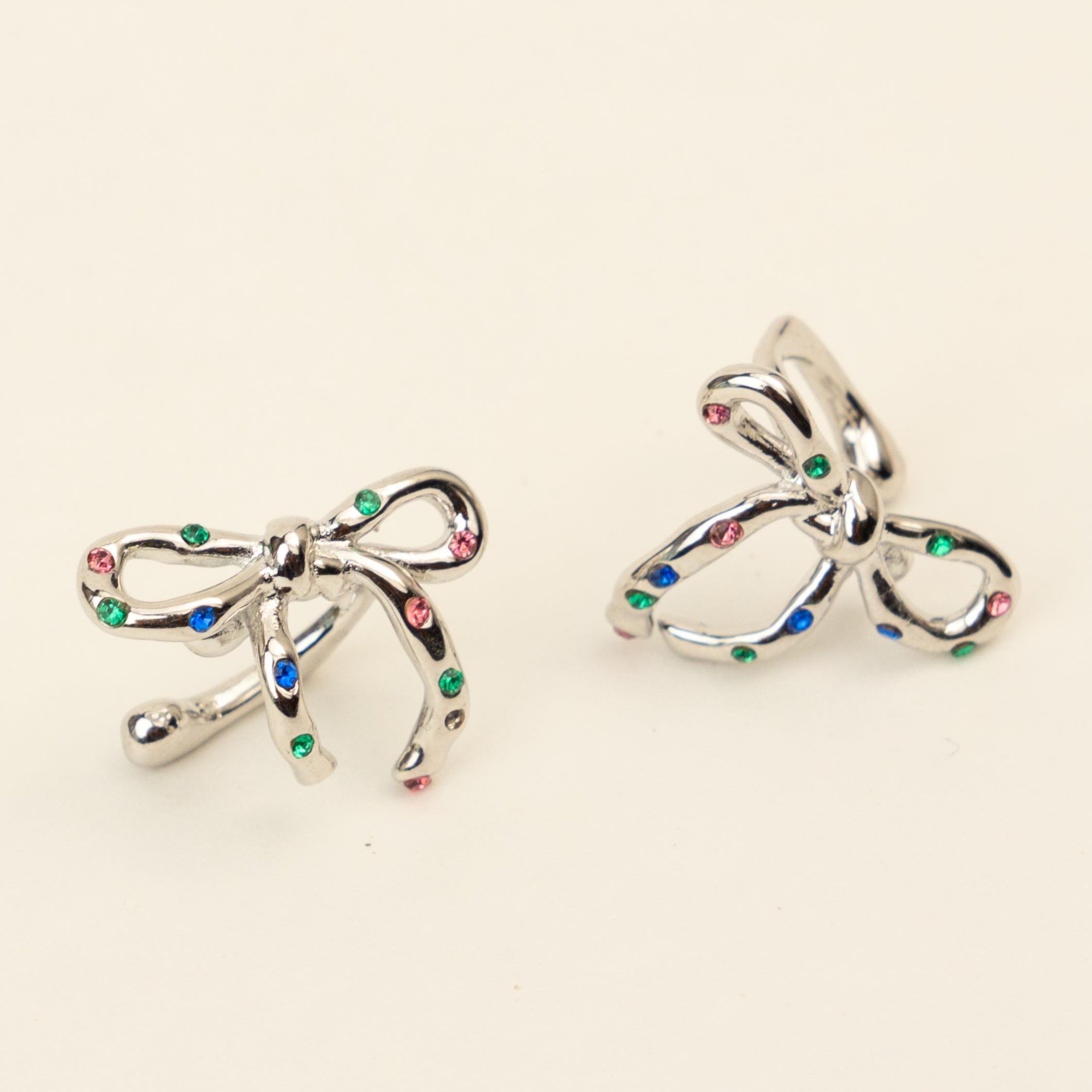 Confetti Silver Bow Ear Cuffs