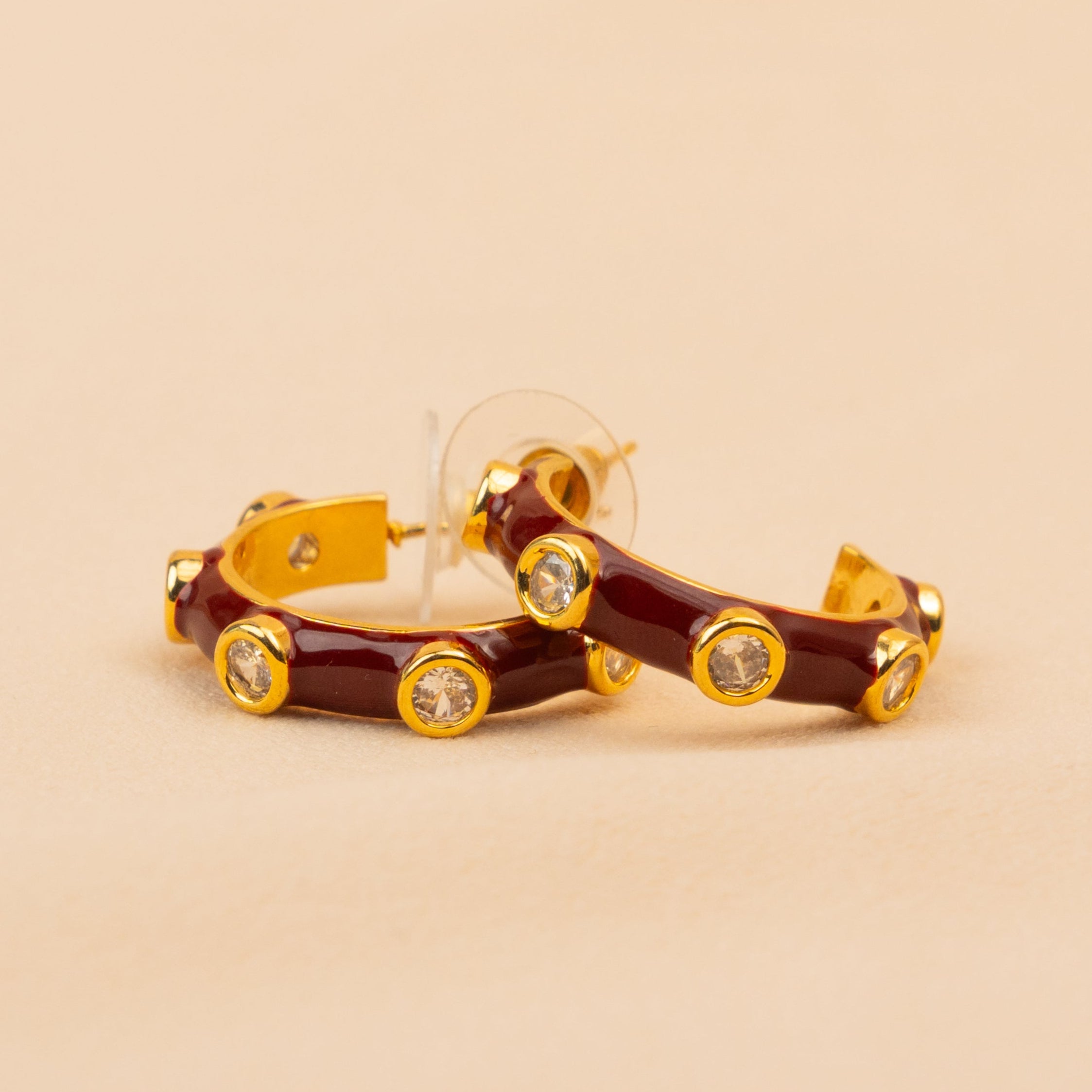 Claret Studded Hoops