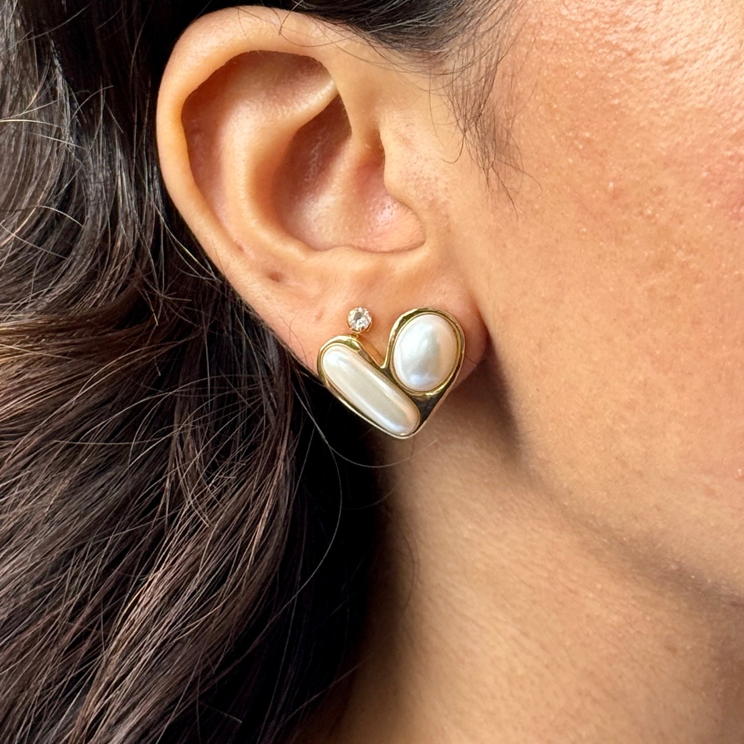 Abstract Pearl Heart Earrings