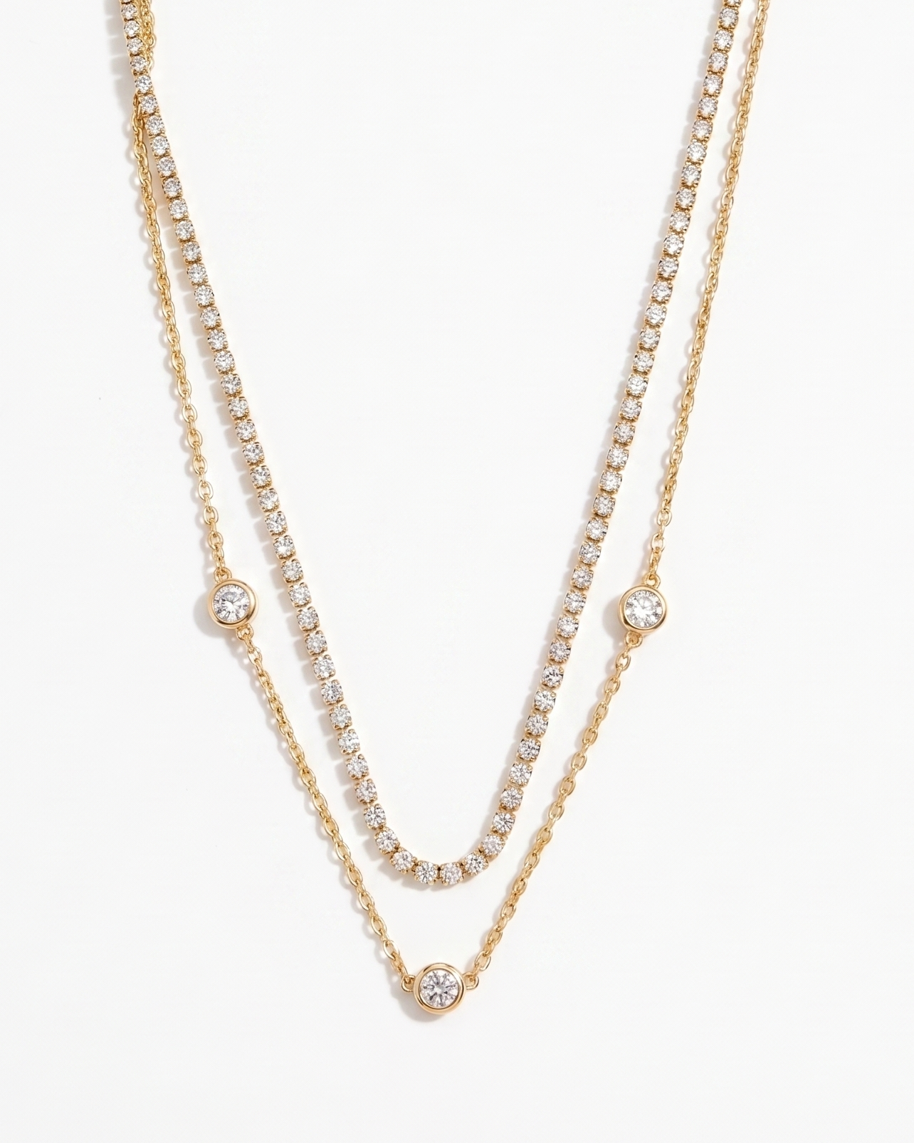 Layered Tennis Station Necklace
