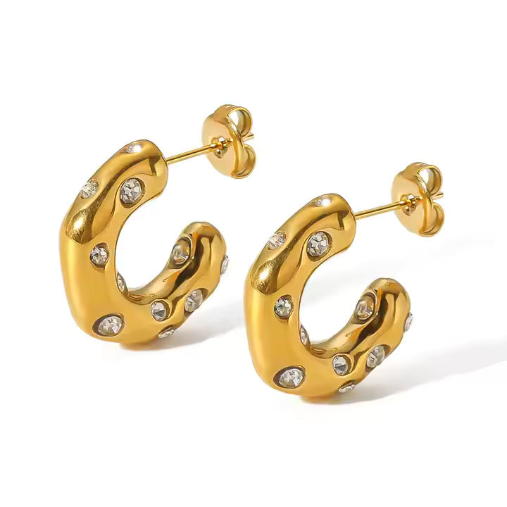 Studded Stone Hoop Earrings