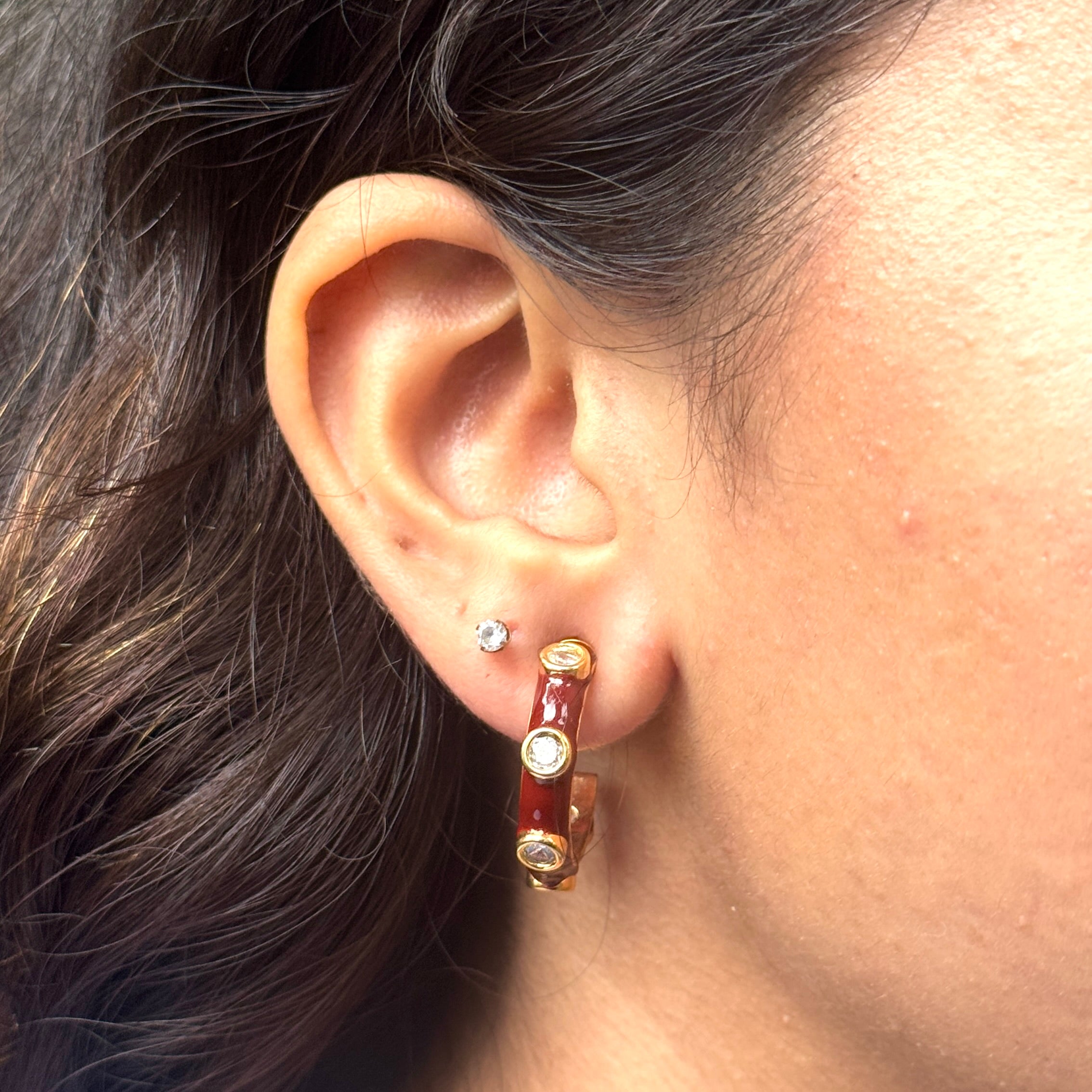 Claret Studded Hoops