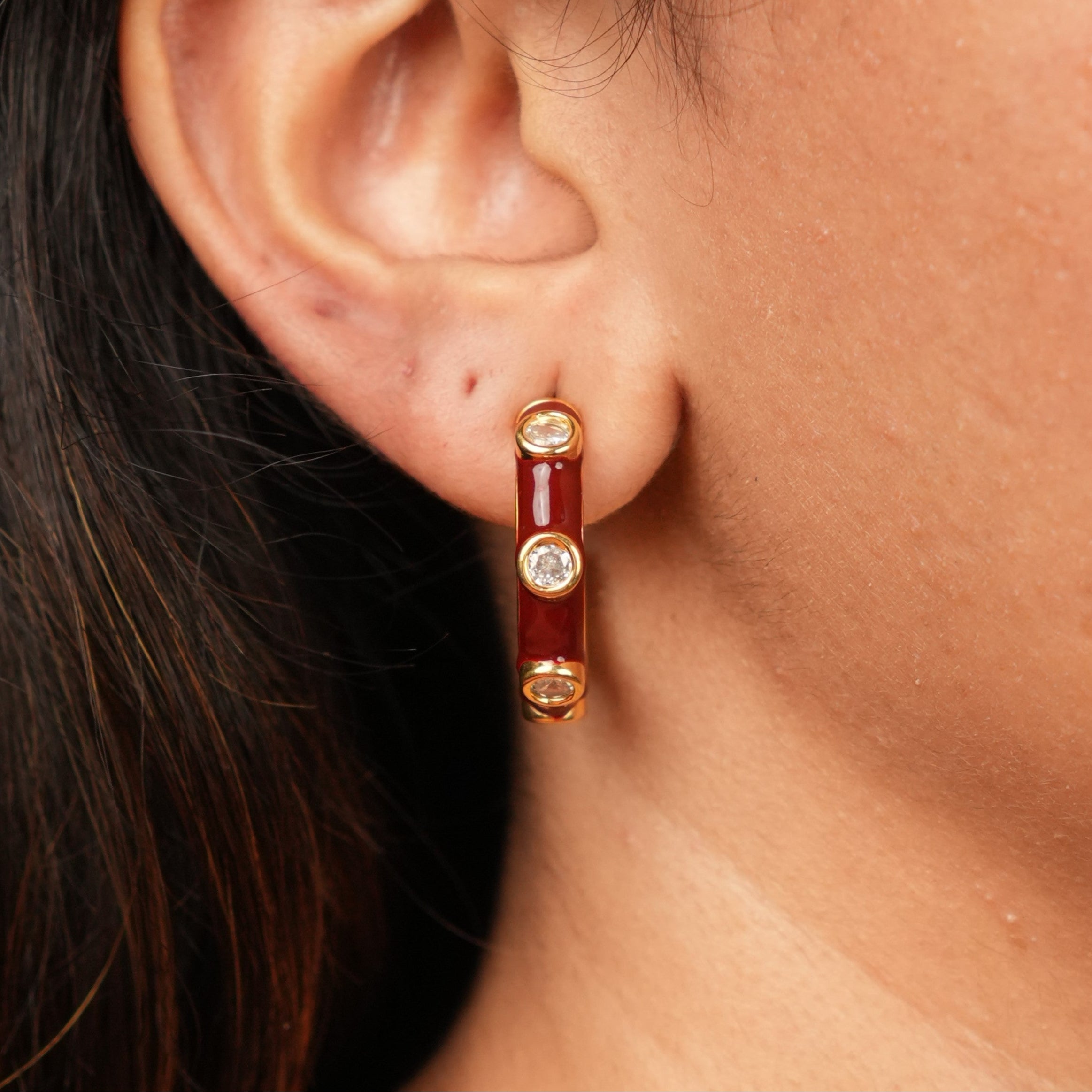 Claret Studded Hoops