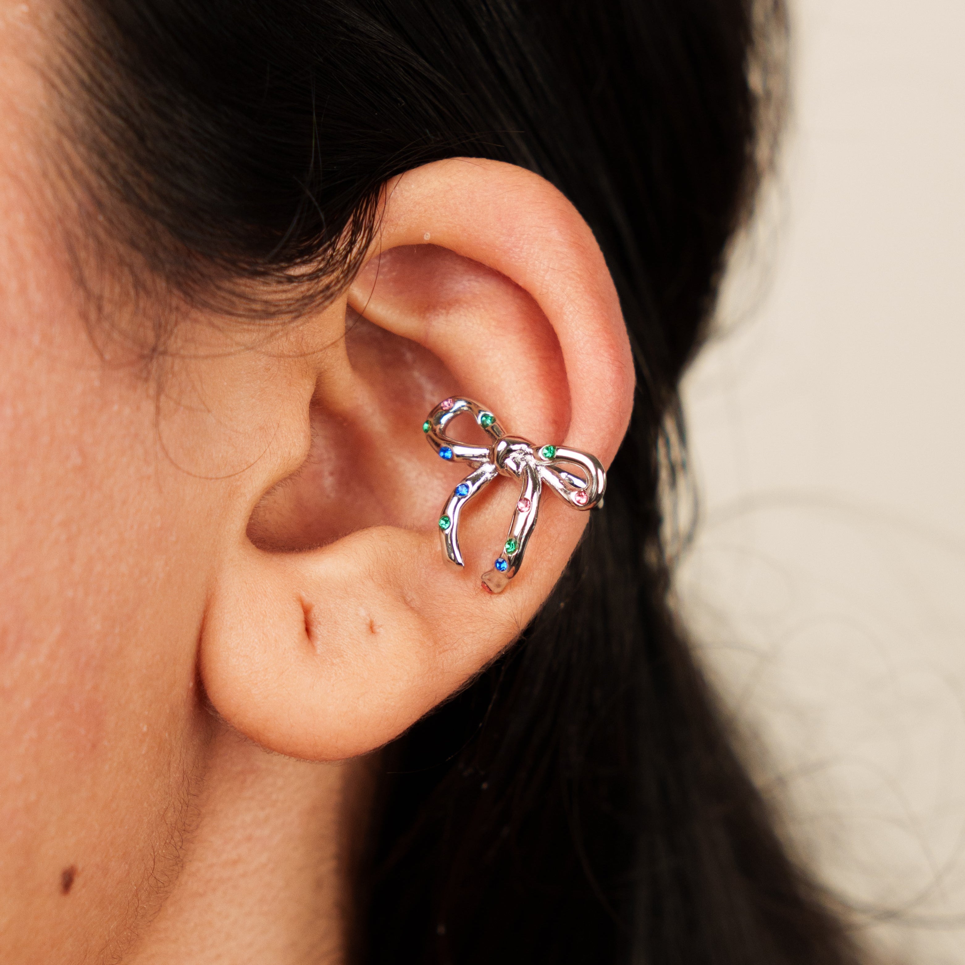 Confetti Silver Bow Ear Cuffs