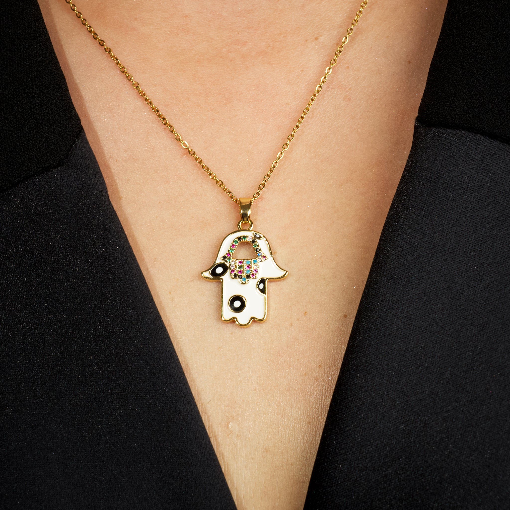 The White Hamsa Necklace