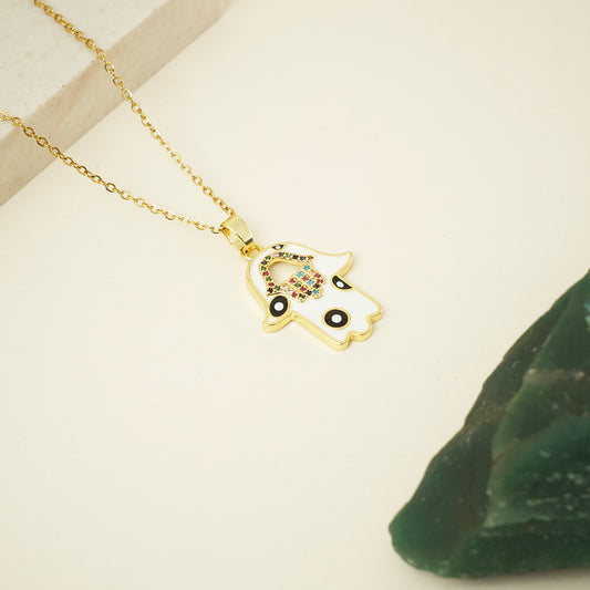 The White Hamsa Necklace