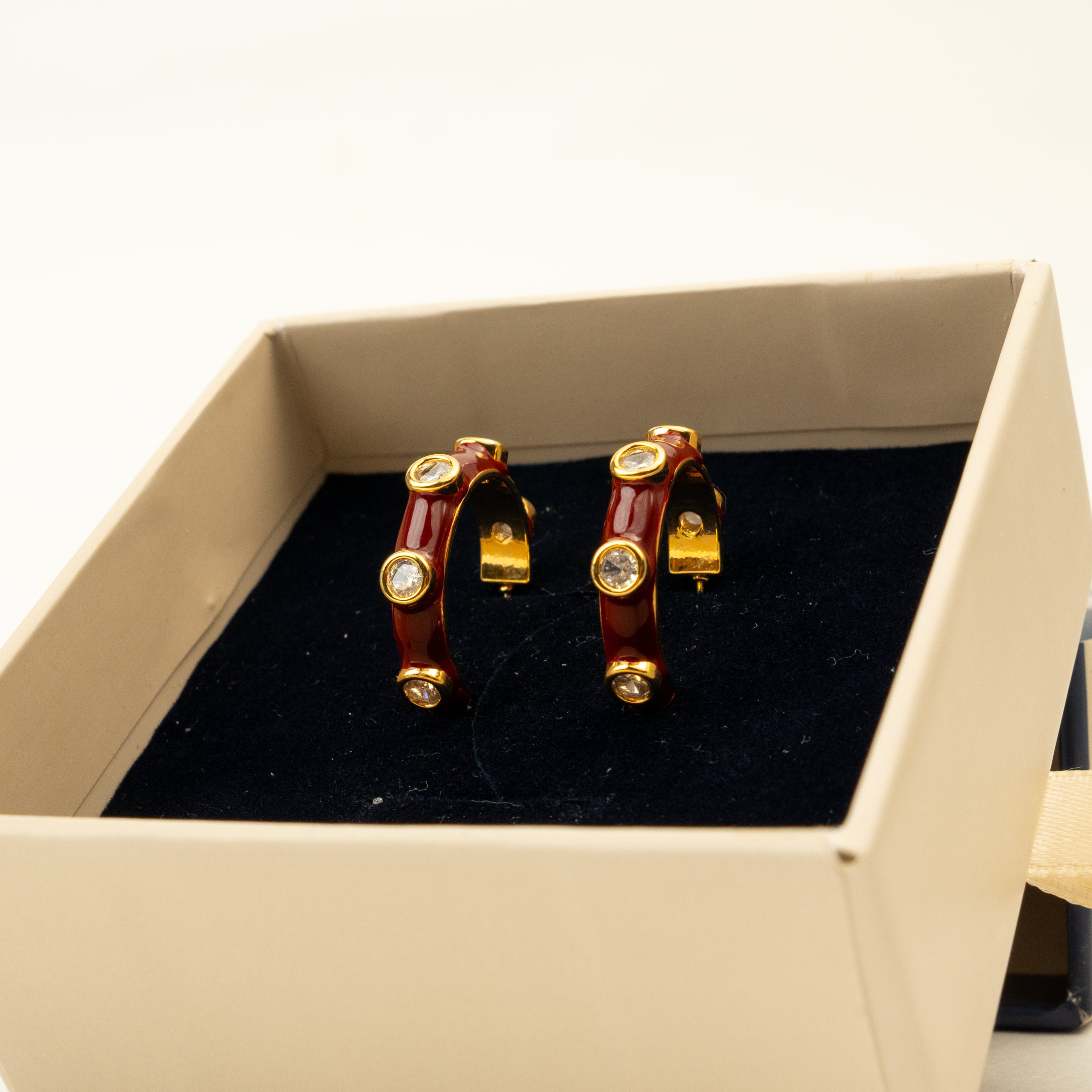 Claret Studded Hoops