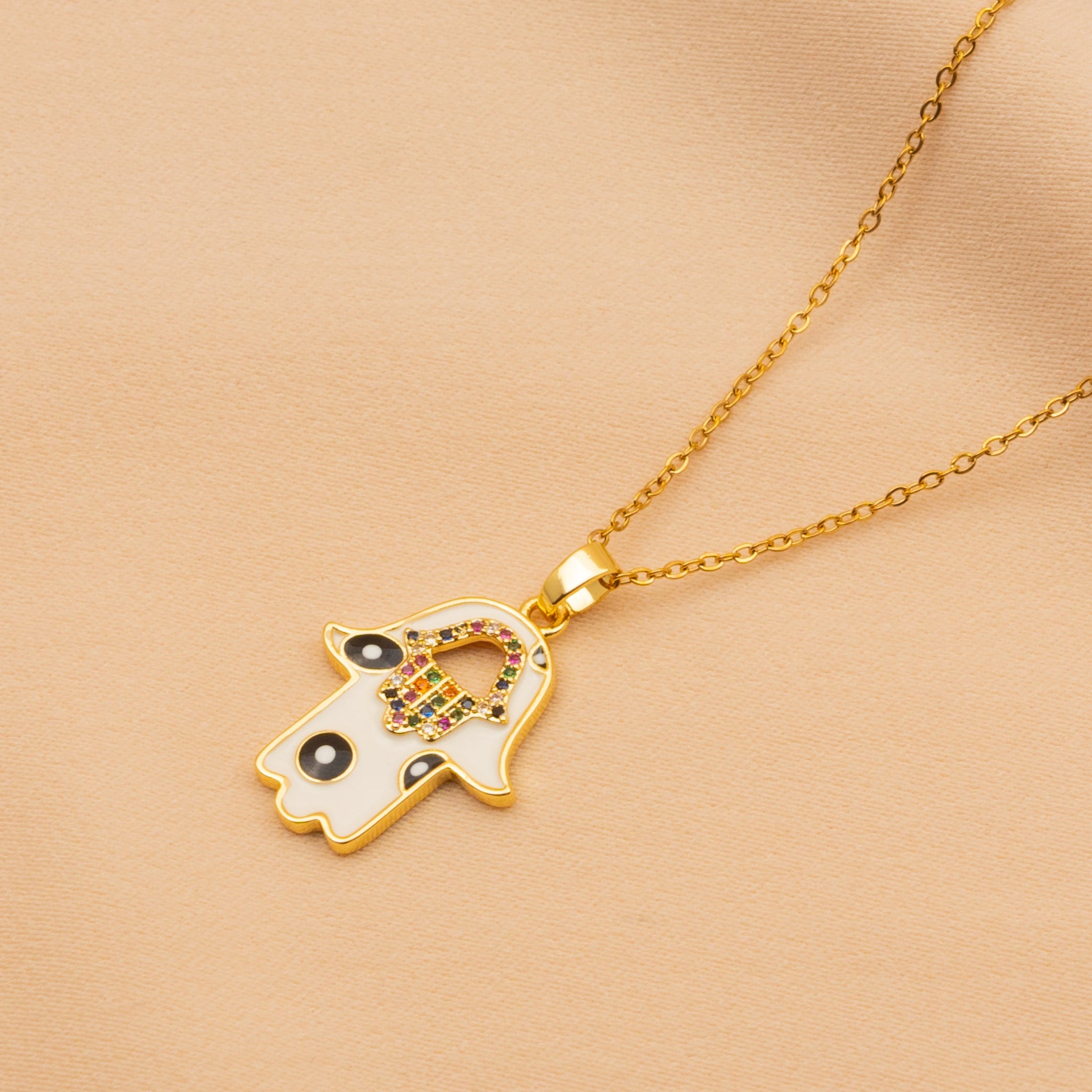 The White Hamsa Necklace