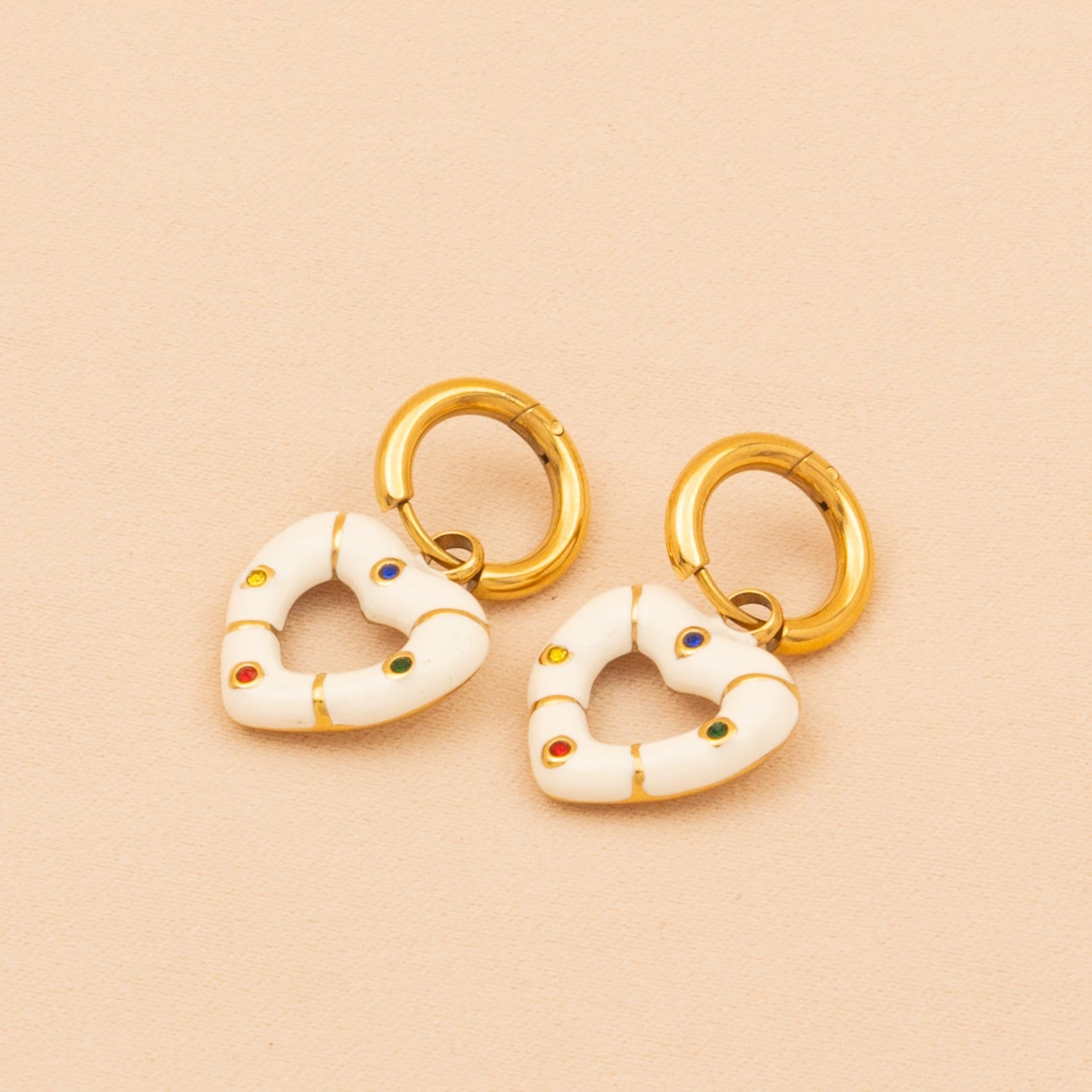 Rainbow Stones Heart Earrings