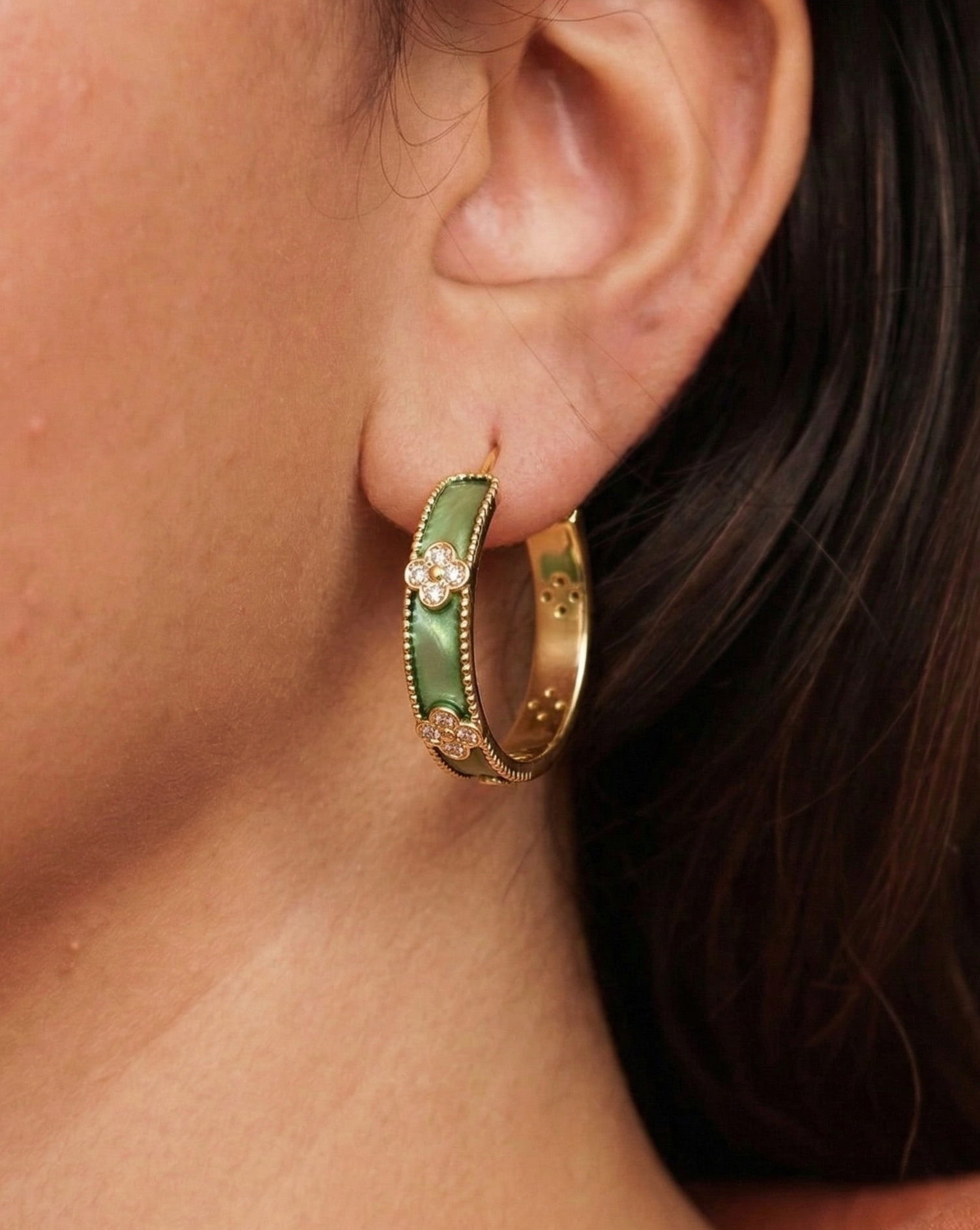 Jade Fleur Hoop Earrings