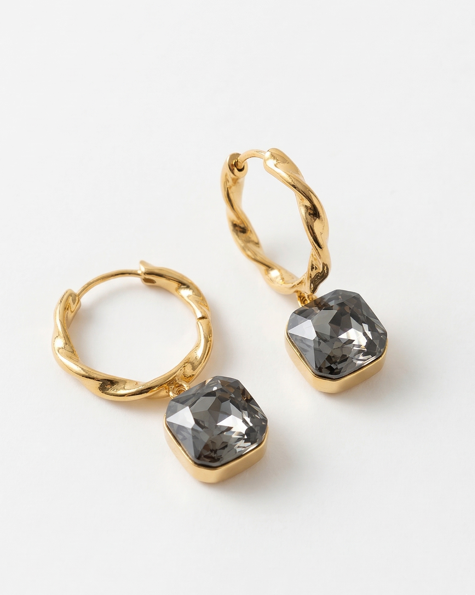 Noir Crystal Drop Hoops