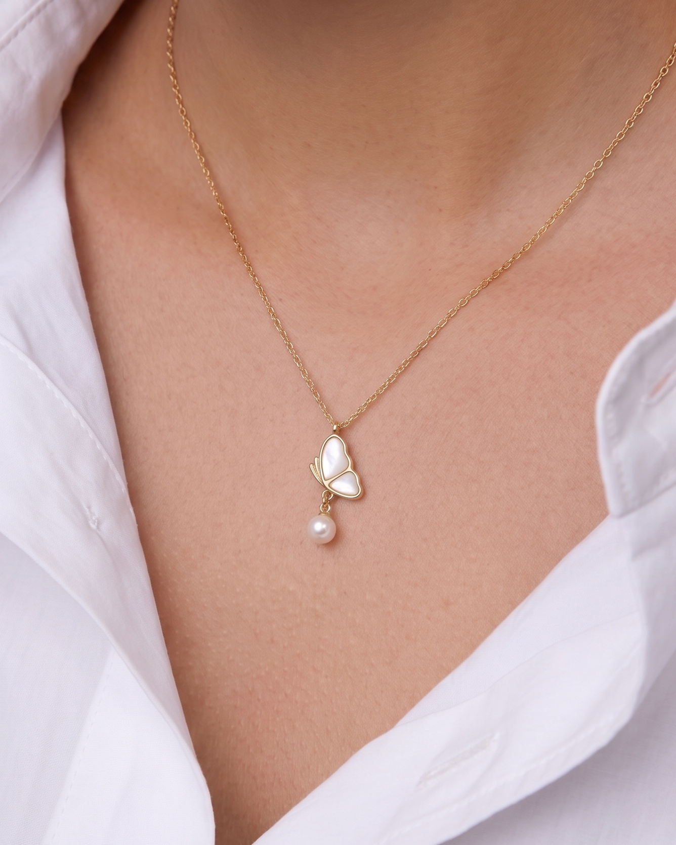 Half Butterfly Pearl Necklace