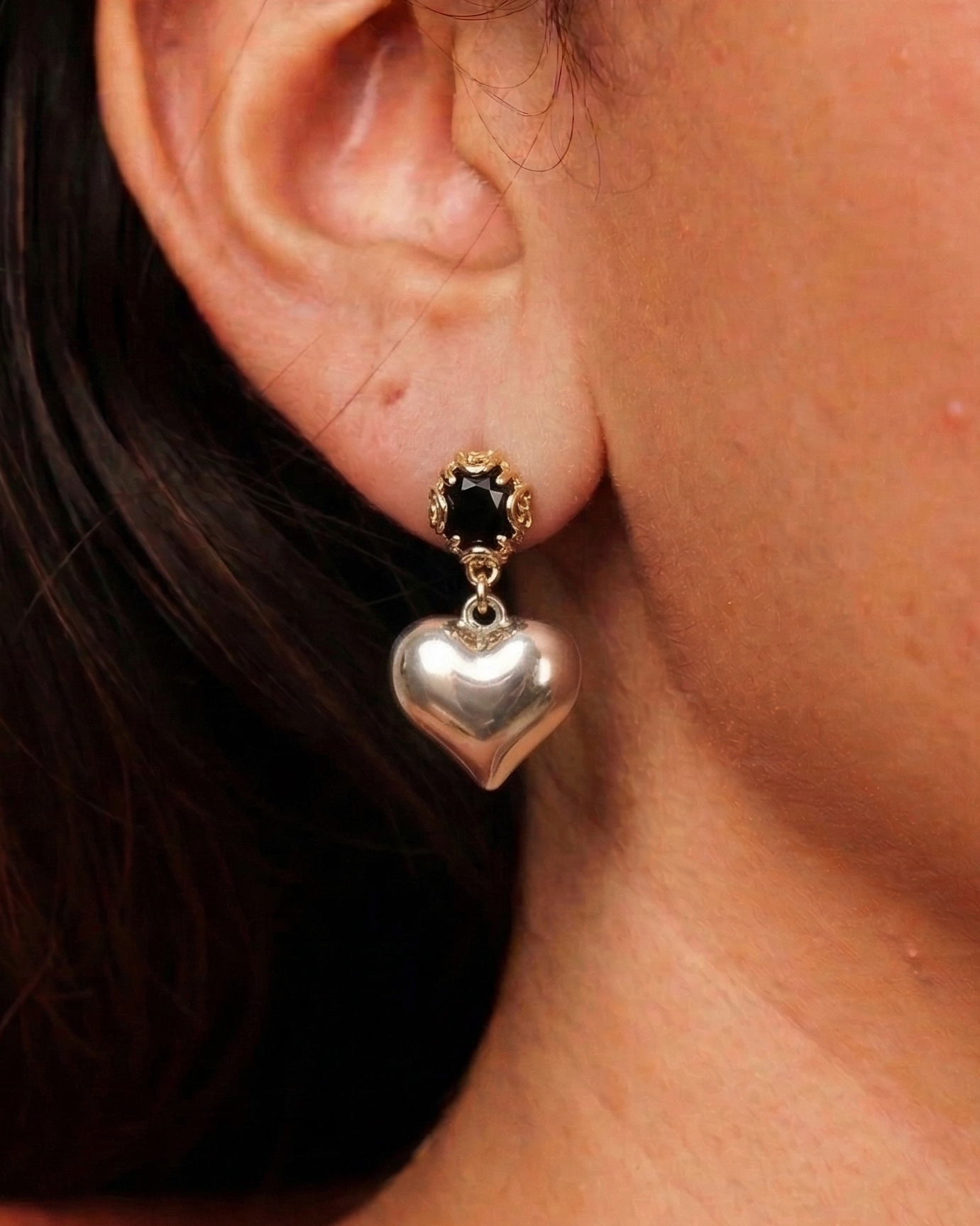 Midnight Heart Drop Earrings