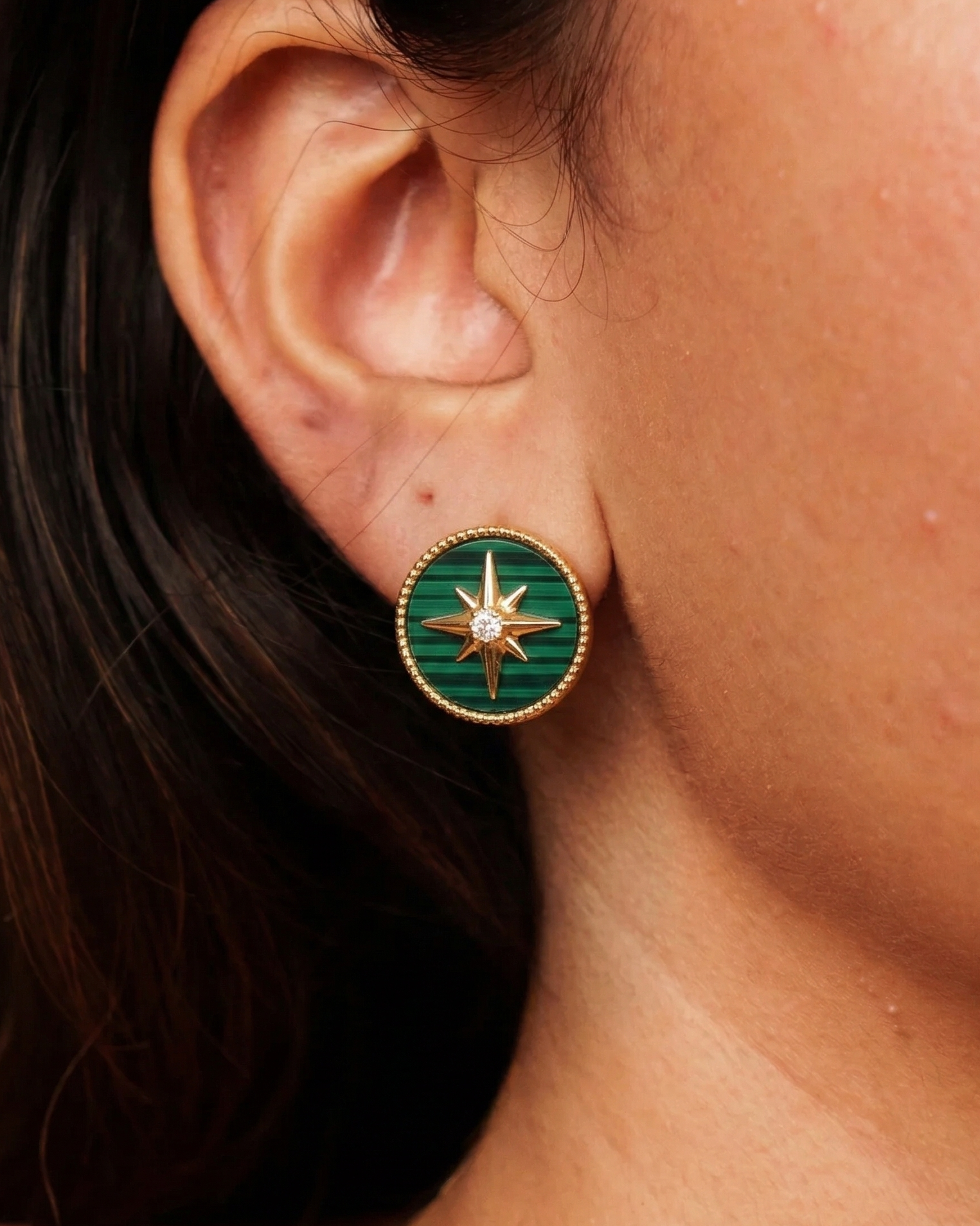 Emerald Compass Stud Earrings