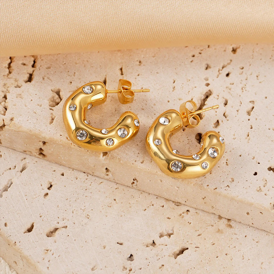 Studded Stone Hoop Earrings
